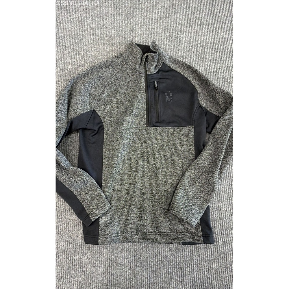 Spyder Men's Gray Black 1/4 Zip Knit Fleece Sweater Pullover Size M